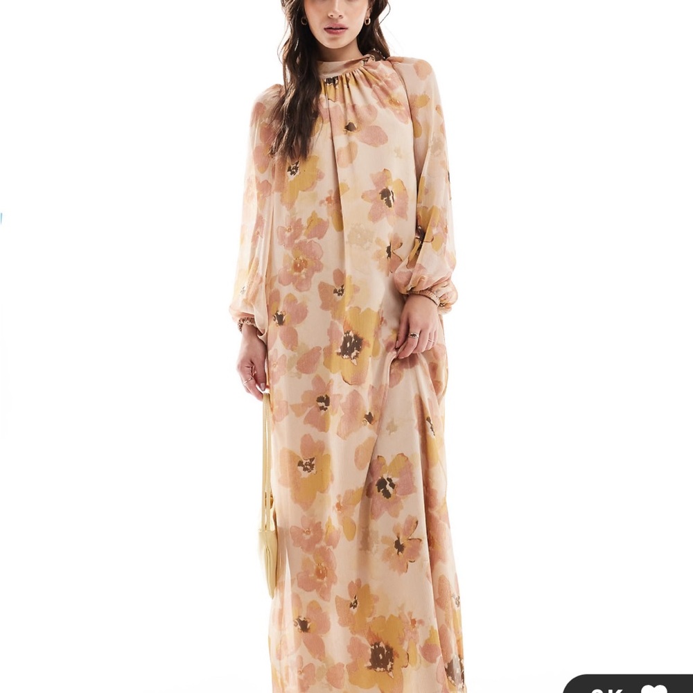 ASOS DESIGN bow neck smock maxi dress in pink floral